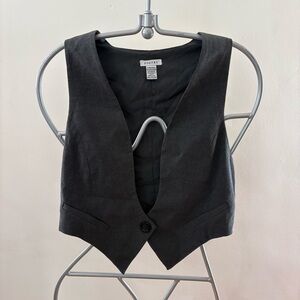 2000s Dark grey Sleeveless Vest top with deep v neck